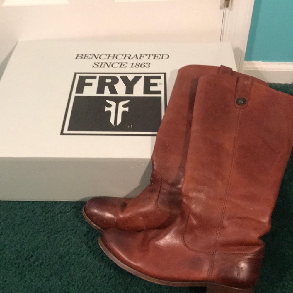 Melissa Button Cognac Extended Frye Boots